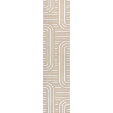 Anders High-Low MidCentury Modern Arch Stripe Two-Tone Indoor/Outdoor Area Rug